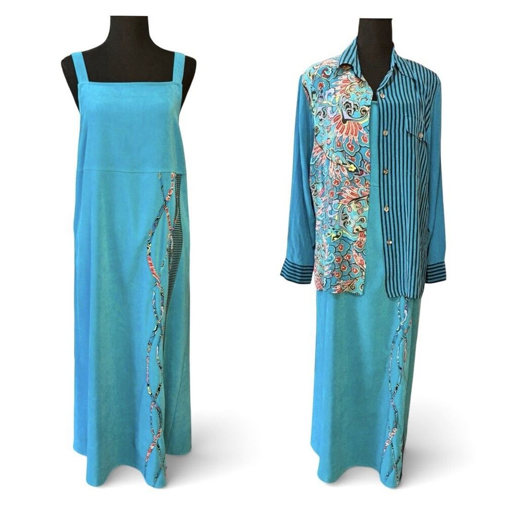 Vintage KOOS OF COURSE Maxi Jumper Dress With Silk Blouse Blue Artsy
